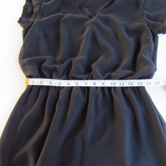 Divided Women's Black V-Neck Short Butterfly Sleeves Chiffon Dress Size 10 - Picture 7 of 8